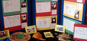 Display of artwork by students from Mali at school in Albany, NY.